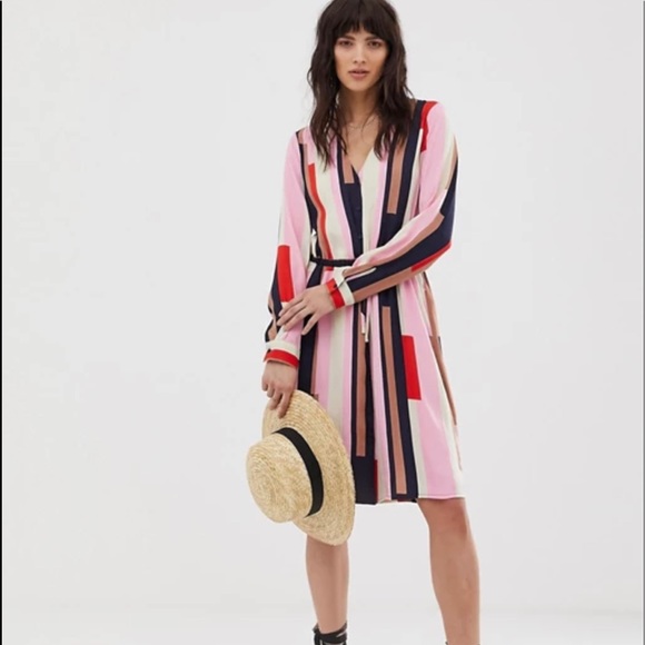 ASOS Striped Midi Shirt Dress with Tie Waist